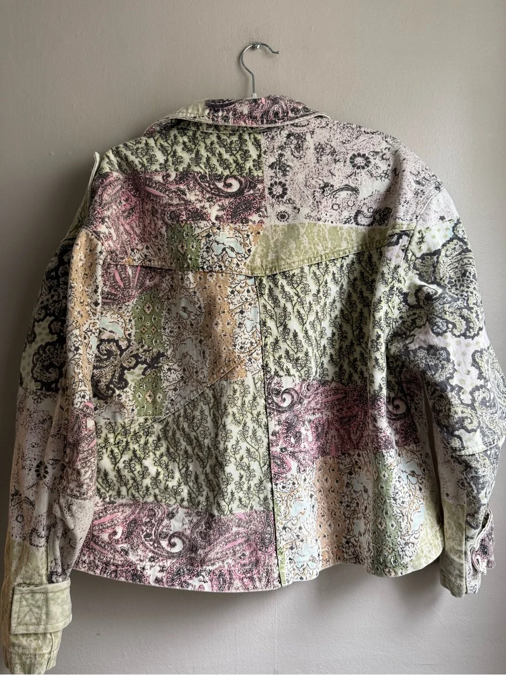 Free People Nadia Moto Jacket Oversized XS Patchwork Paisley Floral Cotton Boho